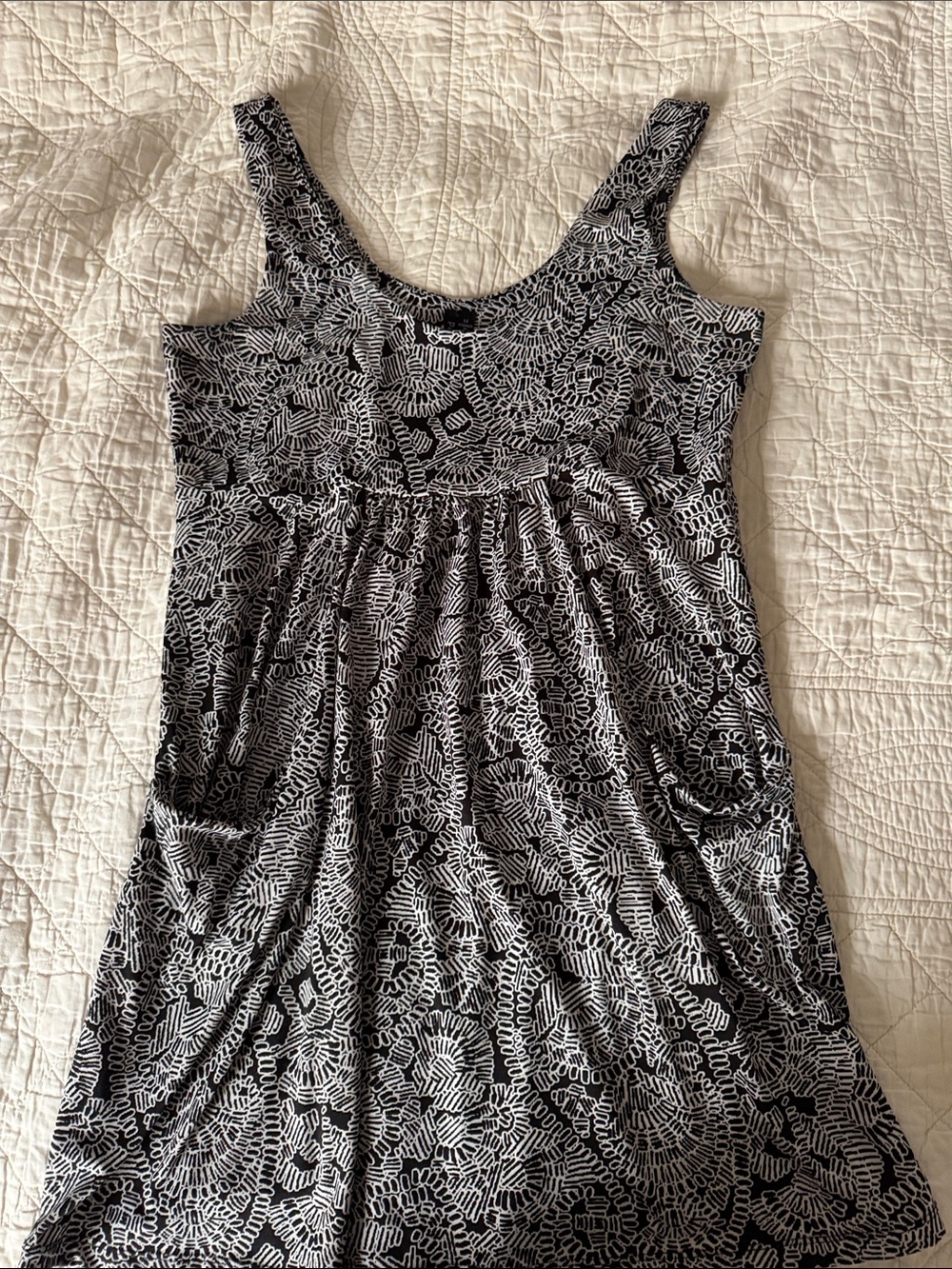 PORTOCRUZ Black & White Printed Tank Swim Coverup Dress